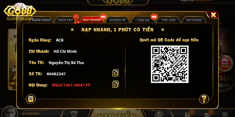 Nạp Tiền Go88 - Hướng Dẫn Hình Thức Nạp Tiền Chơi Game Cực Nhanh 3 Nạp tiền Go88 với hình thức chuyển khoản nhanh